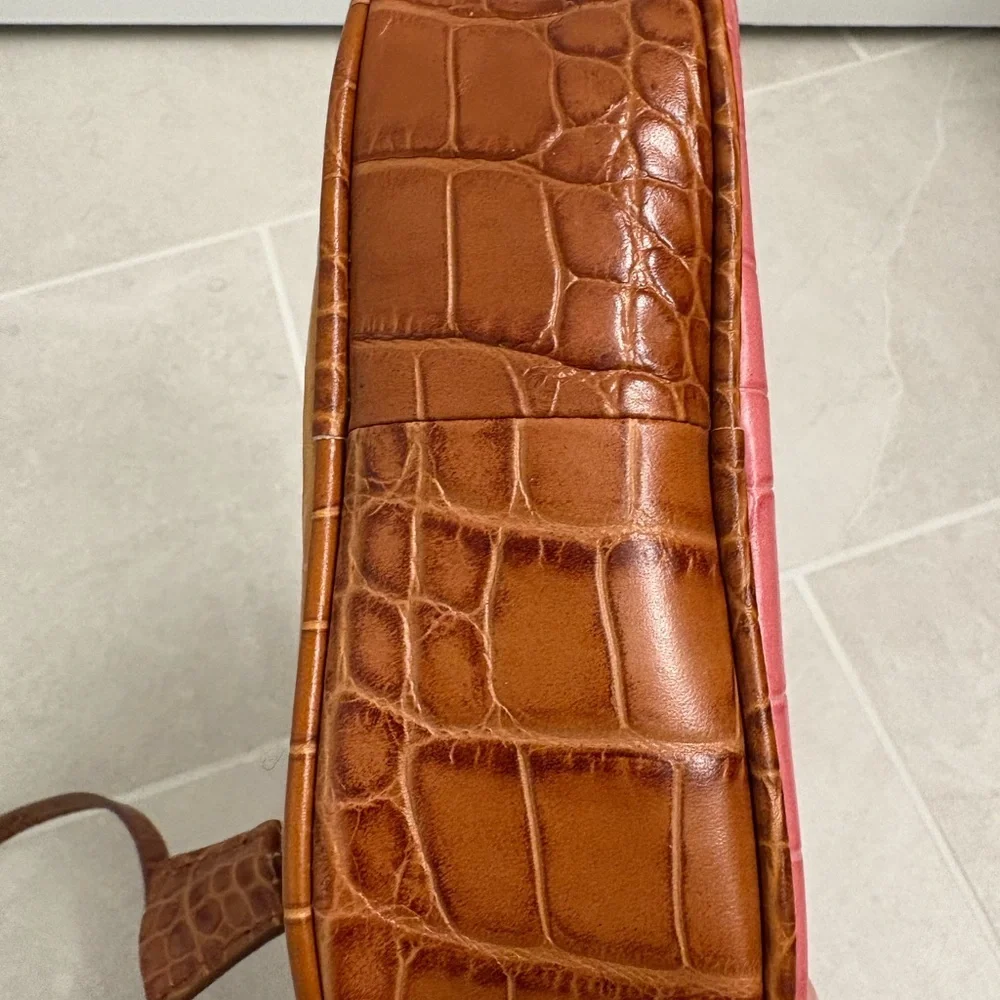 J. Crew Mini Leather Signet Camera Bag in Pink Yellow Brown Embossed Croc - Picture 11 of 16